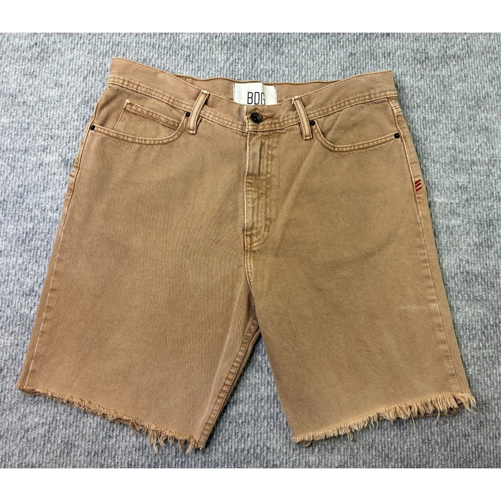 BDG Urban Outfitters Mens Shorts 34 Tan Dad Slim Tapered Cutoff Raw Hem Denim